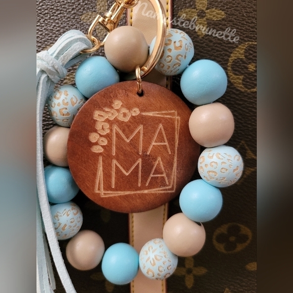 Wooden Beaded Mama Keychain Bag Charm With Blue Tassel - Picture 11 of 11
